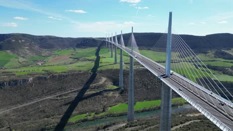 Millau-Viaduct-Road-Bridge-Highway-in-Aveyron,-France---Aerial-4k