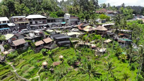 Aerial-view-Of-Tegalalang-village-and-Rice-Terraces-In-Gianyar,-Bali,-Indonesia