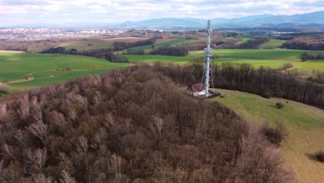 Fly-Over-Lookout-Tower-Of-Okrouhla-In-Staric,-Czechia