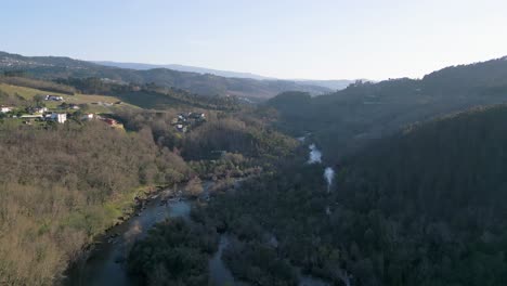 Serene-Aerial-View-of-Tâmega-River,-Chapa-Amarante