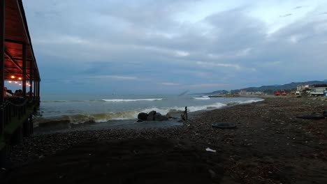 Time-laps-of-Black-sea-on-coast-of-Batumi-next-to-fish-market