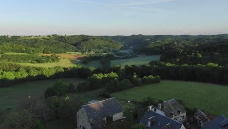 Picturesque-and-rural-village-houses-in-French-countryside,-Correze-in-Nouvelle-Aquitaine