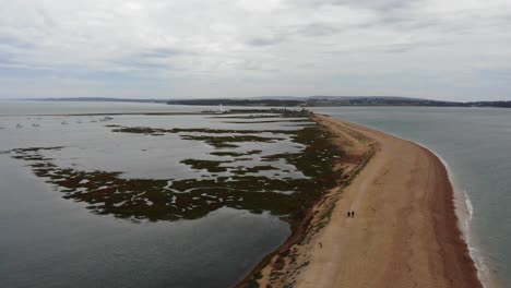 Aerial-View-Of-Beach-Coastline-Walkway-At-Hurst-Point-At-Milford-On-Sea