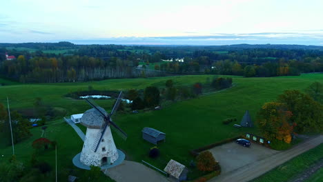Araisi-Windmill-On-The-Hill,-Old-Dutch-Windmill-At-Dawn-In-Drabesi,-Latvia