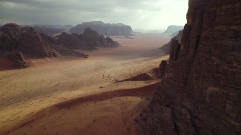 Wadi-Rum-Desert-Valley-in-Jordan,-Middle-East,-Aerial-Landscape