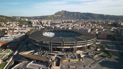 Dolly-Drone-Shot-Above-Napoli-Football-Club-Stadium-in-Fuorigrotta-Suburb