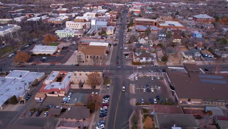 Aerial-View-of-Downtown-Prescott,-Arizona-USA,-Central-Buildings-and-Streets