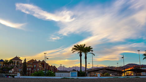 Golden-hour-timelapse-with-vivid-sky-in-Malaga,-Spain