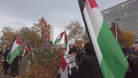 Eine-Weitwinkelaufnahme-Der-Palästinensischen-Flagge-Mit-Anderen-Flaggen-Im-Hintergrund