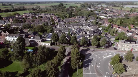 Aerial-fly-over-residential-neighbourhood-De-Hoven-in-Zutphen,-The-Netherlands