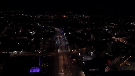 Reykjavik-at-night-above-Lækjargata-street,-Capital-of-Iceland