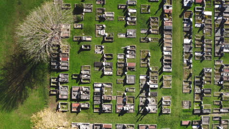 Aerial-drone-top-down-shot-flying-over-a-large-cemetery-in-Australia