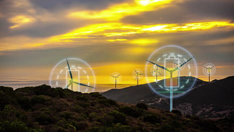 Charging-battery-visualization,-wind-power-generators-collecting-energy---Time-lapse