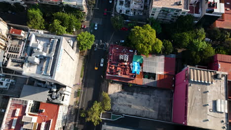 Mexico-City-Aerial-Drone-at-Magic-Hour,-Birds-Eye-tilt-up