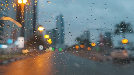 Driving-in-the-early-morning-rain-captured-from-the-car-dashcam