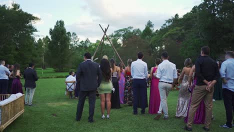 Group-of-friends-and-family-invited-to-the-wedding-ceremony,-public-watching-the-event