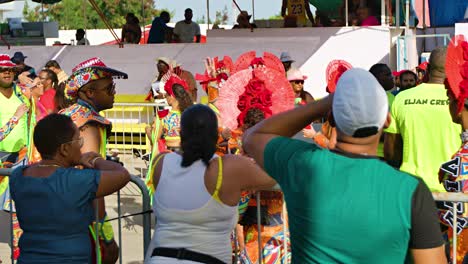 Vista-Trasera-De-Familias-Disfrutando-De-Las-Festividades-De-Carnaval-Y-El-Desfile-Al-Mediodía.