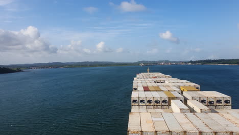 Cargo-freighter-loaded-with-containers-sailing-through-Panama-waters