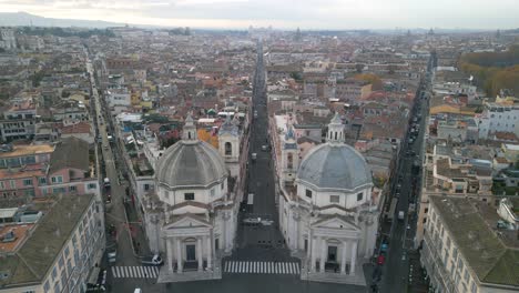 Fixed-Aerial-View-of-Two-Twin-Churches-at-Piazza-del-Popolo-with-Altar-of-the-Fatherland-in-Background