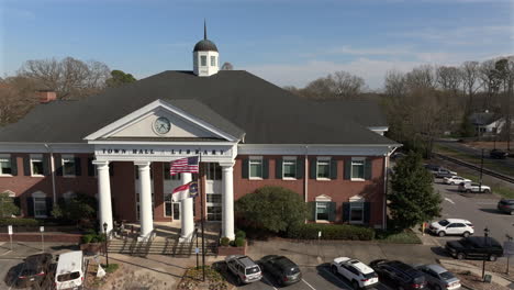 Tight-orbit-of-Matthews-NC-Library-and-Town-Hall-in-early-spring