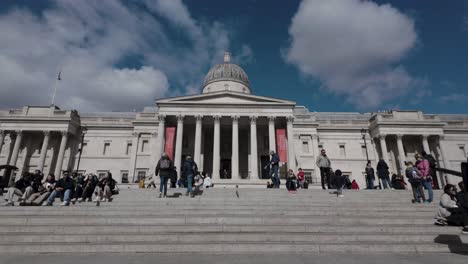 Trafalgar-Square-Stairs-Leading-to-National-Portrait-Gallery-in-London-On-Sunny-Morning