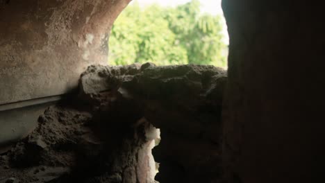 Cave-opening-framing-a-lush-green-landscape-in-soft-focus,-hinting-at-exploration-and-discovery