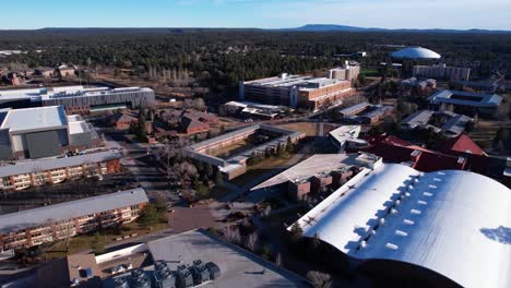 NAU-Northern-Arizona-University-Campus,-Drone-Shot-of-Dormitory-Buildings-and-Halls
