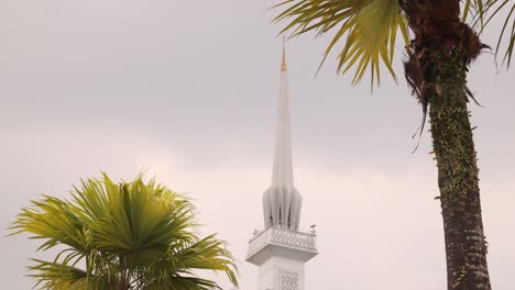 Blick-Durch-Palmen-Auf-Die-Nationalmoschee-Von-Kuala-Lumpur-In-Kuala-Lumpur,-Malaysia