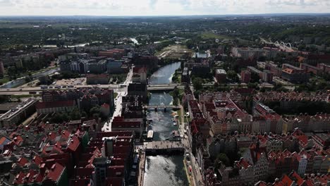 beautiful-old-town,-the-motlawa-in-the-big-city-gdansk,-river-through-the-city-centre-with-ships,-danzig,-gdansk,-poland,-europe,-drone