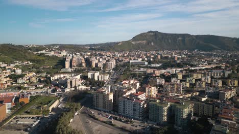 Drone-Flying-Away-from-Fuorigrotta-Suburb-in-Napoli,-Italy