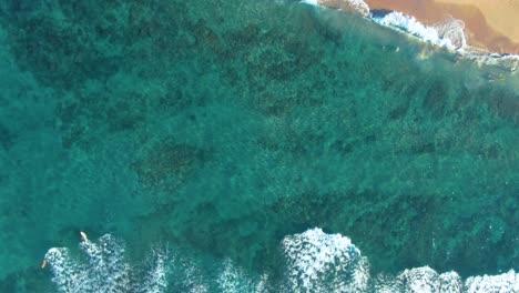 Luftaufnahme-Aus-Der-Vogelperspektive-Vom-Papailoa-Beach,-Surfer-Und-Touristen-Genießen-Den-Sonnigen-Tag