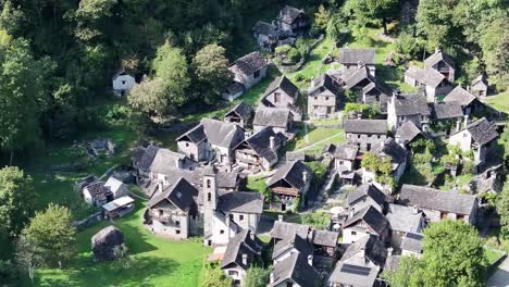 Foroglio-village-with-traditional-stone-houses-in-maggiatal,-tessin,-switzerland,-aerial-view