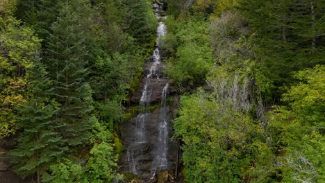Drohnenaufnahme-Der-Natürlichen-Waldlandschaft-Und-Eines-Kleinen-Wasserfalls-Im-Hintergrund