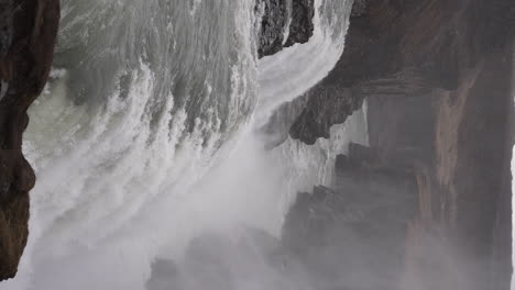 Vertical-Shot-Of-Gullfoss-Waterfall-in-Canyon-Of-Hvíta-River,-Iceland
