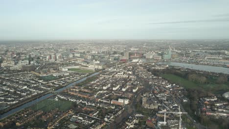 Aerial-View-of-Dublin-City-And-River-Dodder-From-Irishtown-Suburb-Of-Dublin,-Ireland