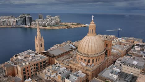 Aerial-drone-view-of-Basilica-Lady-of-Mount-Carmel-church,-St