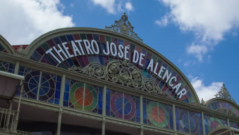Timelapse-of-the-facade-of-Jose-de-Alencar-theater,-Fortaleza,-Ceara,-Brazil