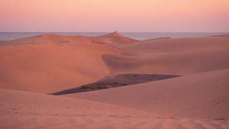 Zeitraffer-Sonnenuntergang-In-Der-Dünenwüste-Von-Maspalomas-Auf-Gran-Canaria,-Kanarische-Inseln,-Spanien