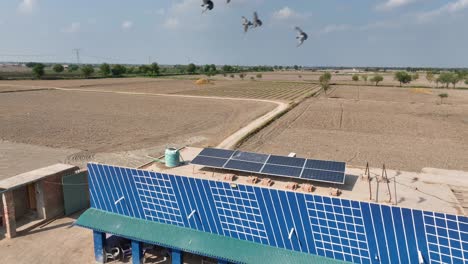 Imagen-De-Drone-De-Un-Edificio-En-El-Desierto-De-Sindh-Con-Energía-Fotovoltaica-En-El-Techo