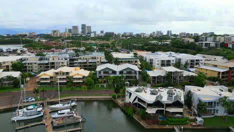 Aerial-Drone-of-Marina-with-Boats-Yachts-and-City-in-Background-by-Dinah-Beach-Marina-Darwin-NT-Australia