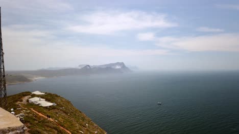 Panoramic-sightseeing-point-in-cape-of-new-hope-south-African-peninsular-ocean-sea-view,-skyline-in-blue-cliff-atmosphere
