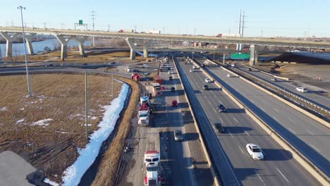 Truck-Crash-on-Canadian-highway-near-Montreal-at-sunset-time