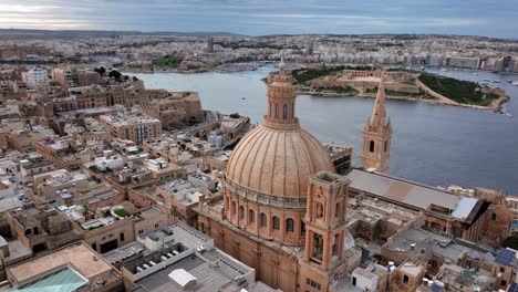 Aerial-footage-of-a-drone-flight-over-of-Basilica-Lady-of-Mount-Carmel-church,-St