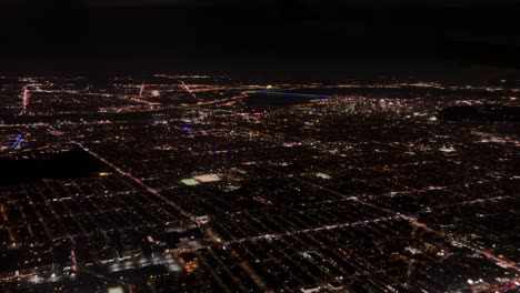 Aerial-view-of-Montreal-city-at-night,-Quebec-in-Canada