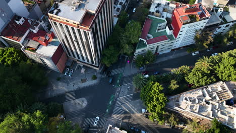 Mexico-City-Aerial-Drone-at-Magic-Hour,-Birds-Eye,-Bike-Lane,-Streets