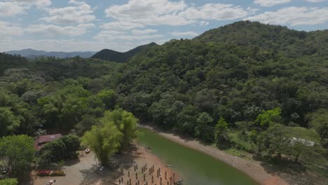Fish-farm-along-river,-Hatillo-dam-in-Dominican-Republic
