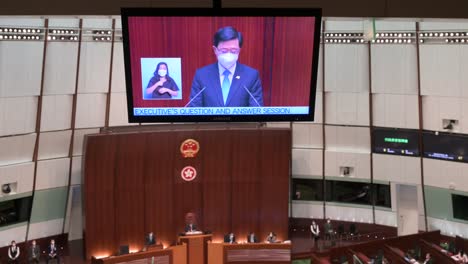 John-Lee-Ka-chiu,-Hong-Kong's-chief-executive,-delivers-the-annual-policy-address-at-the-Legislative-Council-building-in-Hong-Kong