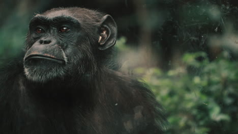 Serious-Look-Of-One-Adult-Chimpanzee-In-Wildlife-Park