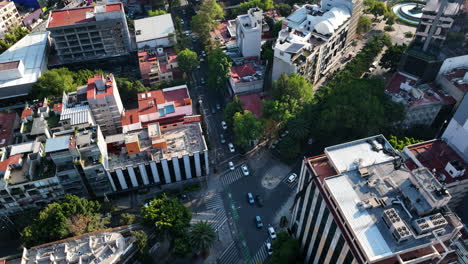 Mexico-City-Aerial-Drone-at-Magic-Hour,-tilt-down-to-birds-eye