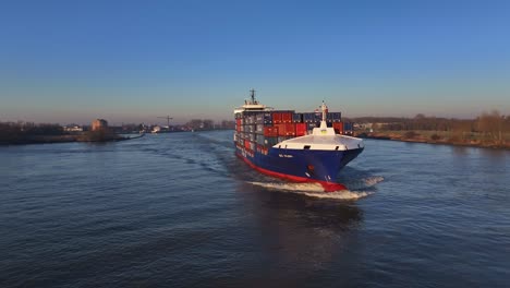 Loaded-Container-Ship-Cruising-On-River-In-Zwijndrecht,-Netherlands